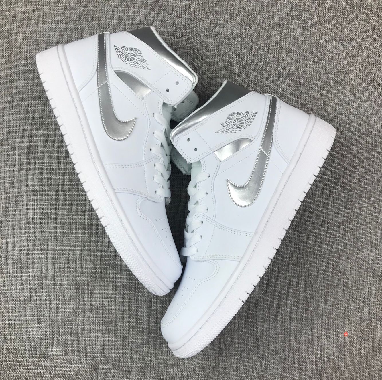 2020 Air Jordan 1 Mid White Silver Shoes